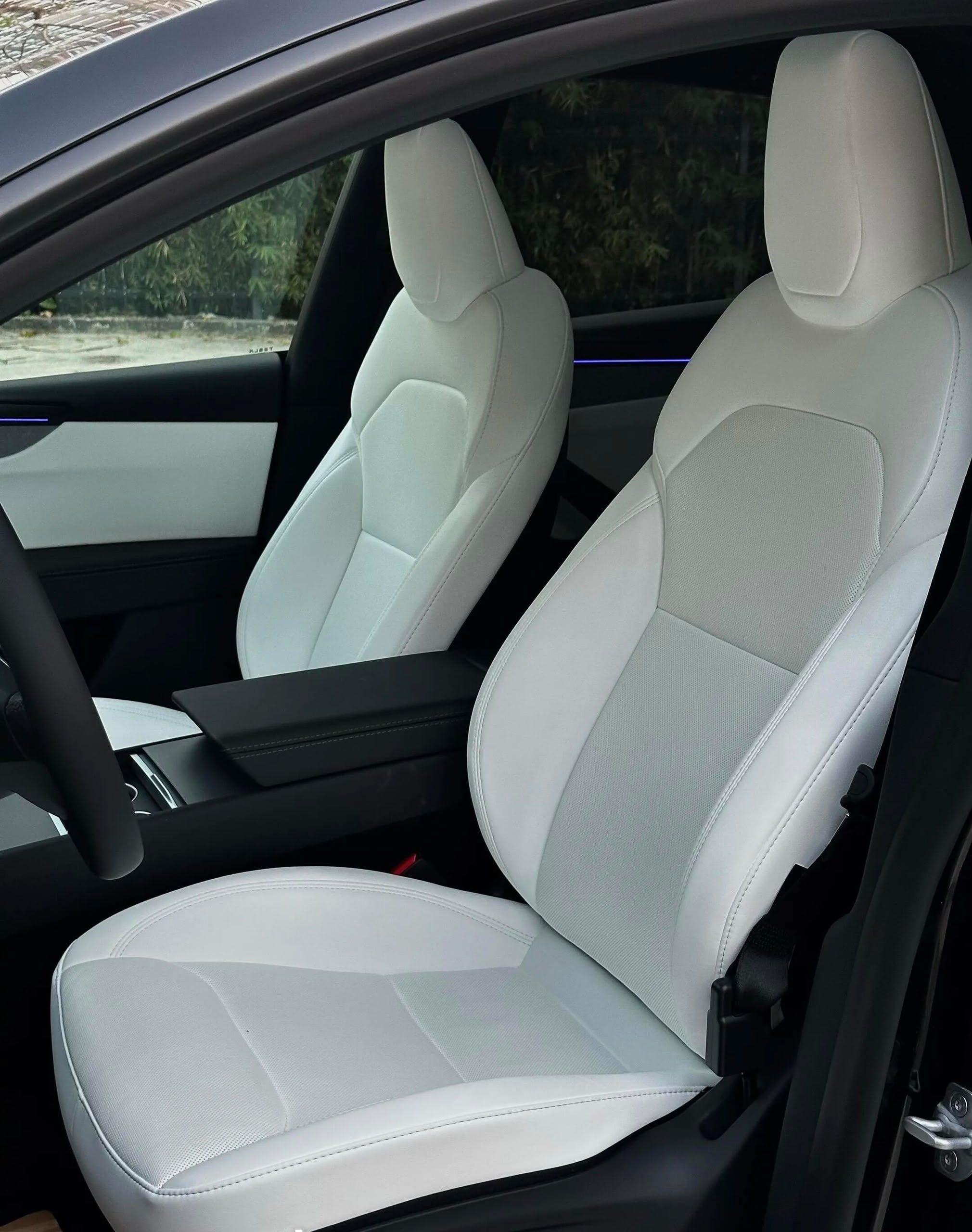 Tesla Model Y white leather interior seats